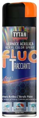 Tytan Professional Art Spray Traccianti Vernice Spray Fluorescente Pittura Acrilica Tracciante Marcatore fluo Multiuso Segnaletica Verticale Orizzontale Segnalazione Pericolo Cantiere 500 ml (Arancio)