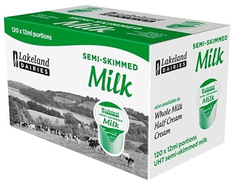 Lakeland Semi-Skimmed Milk Pods 12ml (Pack of 120) – UHT Long-Life Milk Portions | Coffee Machine Compatible Pods | No Refrigeration Required | Ideal for Office, Catering & Home