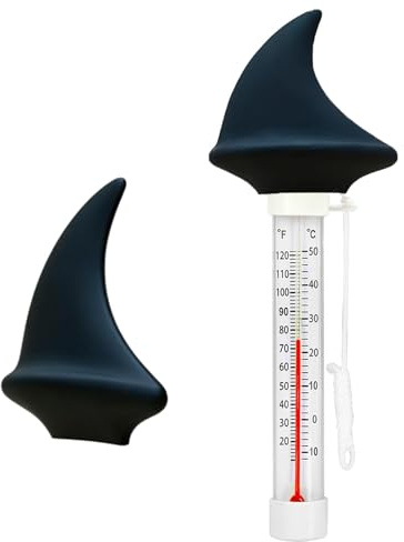 Schwimmendes Poolthermometer (Haifischflosse) | Präzise Temperaturmessung, bruchsicheres Gehäuse, inkl. Aufhänge-Schnur, nutzbar für Badbecken, Whirlpool, Aquarium