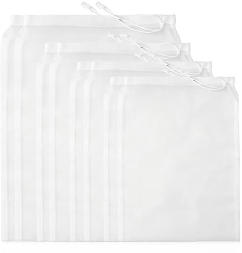 8 Pcs Muslin Cloths for Cooking, Reusable Micron Fine Mesh Filter Bags | Nylon Feinmaschiges Filterbeutel Waschbar, Mulltuch Käsetuch mit Kordelzug für Käse Joghurt Obstsaft Fruchtsaft(4 Größ)