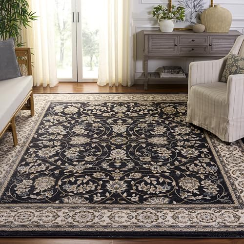SAFAVIEH Lyndhurst Collection Area Rug - 8' x 10', Anthracite & Cream, Traditional Oriental Design, Non-Shedding & Easy Care, Ideal for High Traffic Areas in Living Room, Bedroom (LNH340D)