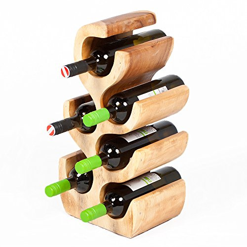 LEBENSwohnART Weinregal/Flaschenhalter BOTOL-S ca. H50cm massives Suar-Holz Wein-Flaschen