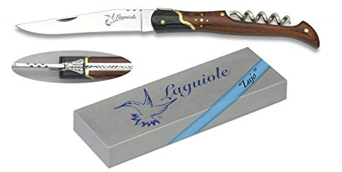 Navaja LAGUIOLE Stamina y micarta Sacacorchos 9 cm para Caza, Pesca, Camping, Outdoor, Supervivencia y Bushcraft Albainox 19246 + Portabotellas de regalo