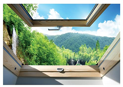 WallArena Fototapete, Fenster, 312x219cm | Fototapeten - Tapeten - für Wohnzimmer Schlafzimmer - Vliestapete Wandtapete Tapete 3D Effekt- inkl. Kleister