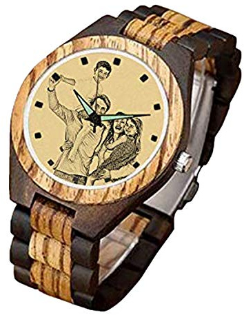 Collienght Reloj de Madera Personalizado para Hombres Impresión fotográfica en la Cara del Reloj Regalo Personalizado