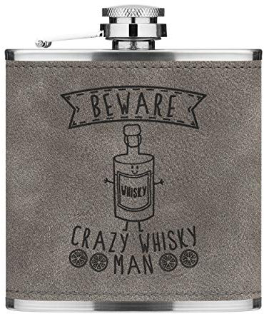 Attention Crazy Whisky Homme 6oz Cuir PU Hip Flasque Gris Luxe