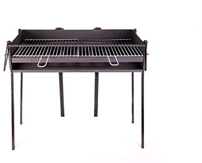 BARBACOA RECTANGULAR LEÑA Y CARBÓN 80 X 40 CENTÍMETROS CON SOPORTE PARA PAELLERA IDEAL PARA CAMPING Y PLAYA