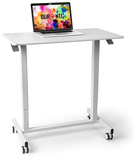 Duronic TM03T Schreibtisch, Tisch 88 x 50 cm, Manuell höhenverstellbar | Bis 107 cm | 15 kg Belastbarkeit | Pneumatische Bedienung stufenlos | Tischbein mit Rollen | Computertisch Home Office