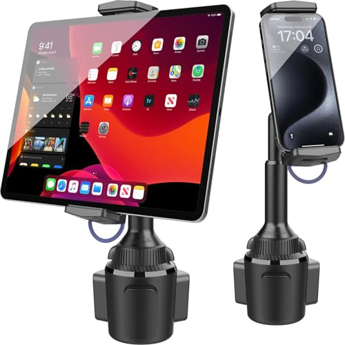 APPS2Car Solid Cup Holder Tablet Mount for Car, Adjustable Height iPad Car Mount for Truck Low Profile Road Trip Essentials Compatible with 4.7-13 iPad Pro Air Mini, Fire, iPhone, Cell Phone - Black