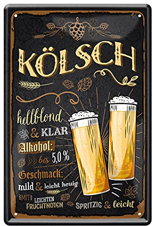 helges-shop Kölsch Bier Blechschild - Retro Deko Metallschild Zubehör Ausstattung für Bar Kneipe Theke Kellerbar Partyraum Partykeller Biergarten Man Cave Pub - Bier Geschenke für Männer - 20x30cm