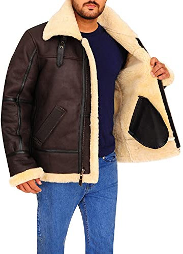 Herren-Bomberjacke aus echtem Schafsleder, Pilotenflieger B3 WWII Flying Cockpit, dicke Wolle innen/innen Gr. XS, Herren Jacke aus echtem Schaffell, Weiß