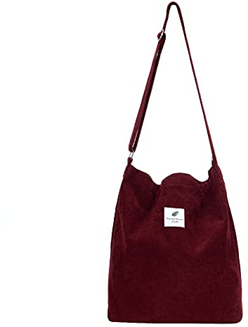 Jiliyote Damen Cord Tasche mit Reißverschluss - Groß Umhängetasche & Beuteltasche - Shopper für Arbeit & Schule