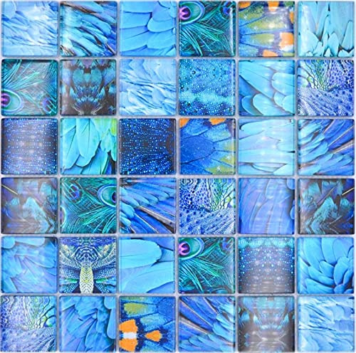 Mosaikfliese Glasmosaik Bird blau türkis Fliesenspiegel Küche MOS78-W78
