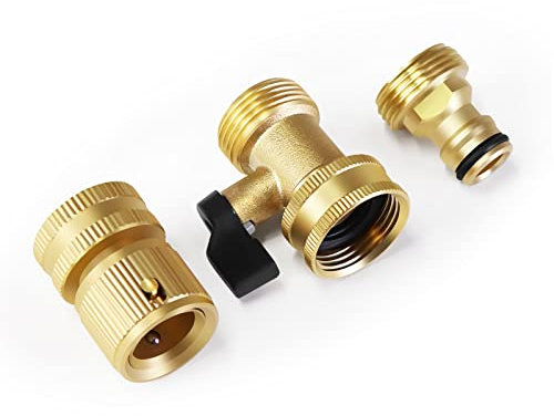 Mdlufee Garden Hose Quick Connector,3/4 inch Brass Shut Off Valve and Female Thread Tap Connector and Male Thread Brass Quick （3pcs）