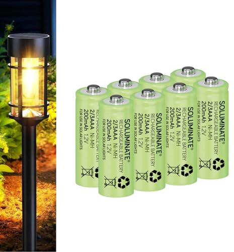 SOLUMINATE™ Rechargeable 2/3AAA Solar Light Batteries 1.2V NiMH (8-Pack)