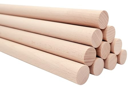 JOWE 10 Stk Rundstab aus Buche 12 mm, Länge 100 cm - Glatte Holzstäbe - Made in Austria