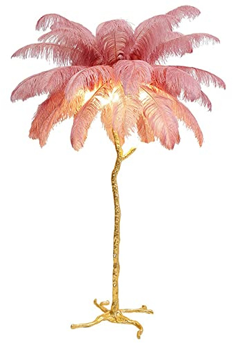 YHYYU Stehlampe mit Federn, 120cm LED Dimmbar Eck Federlampe | Moderne Stehleuchte, Straußenfeder Leseleuchte aus Kunstharz, Ostrich Feder lamp für Wohnzimmer und Schlaf (120cm, Rosa)