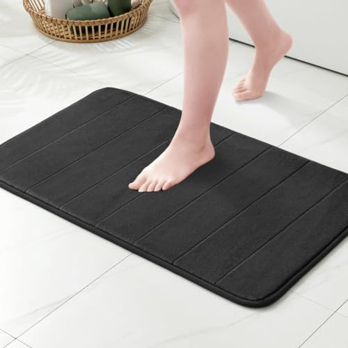 MIULEE Badezimmerteppich Memoryschaum Badematte Badteppich Schwarz 60x90cm | Wasserabsorbierend Duschvorleger Teppich Badvorleger Duschmatte Deko Fussmatte rutschfeste Matte für Badezimmer Wohnzimmer