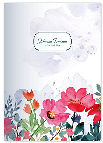 Kartenkaufrausch 2x personalisierte Garten Blumen DIN A4 Grundschul Hefte im Aquarell Stil gemalt in Rot Kontrastlineatur 2