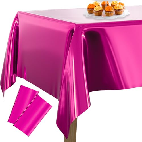 PartyWoo Tischdecke Magenta Folientischdecke, 2 STÜCK, 137 x 274 cm/ 54 x 108 Zoll Rechteckige Party Tischtuch Abwaschbar für 6 bis 8 Fuß Tisch, Wasserdicht Tischdecke für Geburtstag, Hochzeit