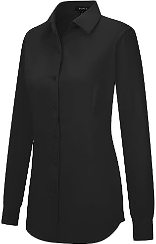 Tapata Damen Button Down Shirts Klassisch Fit Lange Ärmel Blusen Stretch Tops für Arbeit Business Casual Dressy Schwarz XX-Large