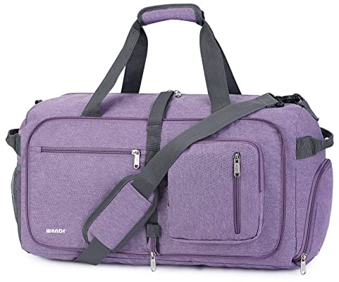 WANDF Reisetasche mit Schuhfach Faltbare Weekender-Reisetasche Handgepäck für Männer Frauen (Lila,40L)