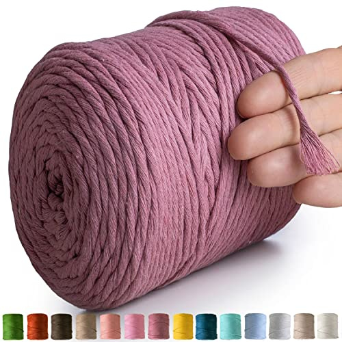 MeriWoolArt® Makramee Garn Pflaume - Makramee Garn 4mm farbig 225m - Super weiches Baumwollgarn, einfach gedrehte Makramee Schnur für Makramee Wandbehang, Blumenampel, Vorhang und Mehr DIY Deco