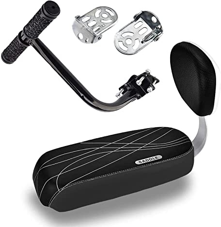 BAYINBROOK Seggiolino Bici Posteriore con Schienale Cuscino Portapacchi Bicicletta per Bambini Morbida Cuscino Posteriore Pieghevole Poggiapiedi e Bracciolo Set Accessori per Bicicletta