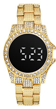 JewelryWe Armbanduhr Herren Damen mit Strass Römische Zahlen Zifferblatt Metallarmband, Quarz Analog Uhr Muttertag Gold Silber