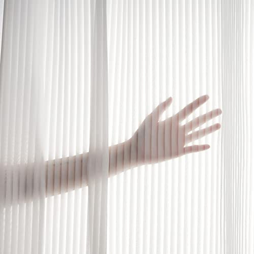Topfinel Vorhänge Kinderzimmer Gardine Weiß Halbtransparen Ösen Gardinen Wohnzimmer Modern Voile Curtains Living Room Ösenvorhang mit Streifen Fensterschals 140x240 cm