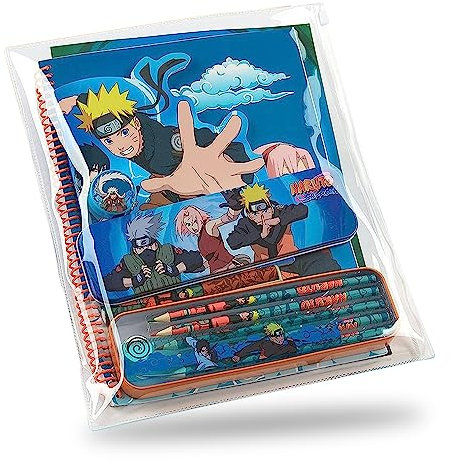 Naruto Fourniture Scolaire, Set Papeterie, Trousse, Cahier, Carnet, Crayon, Stylo, Kits de Fournitures Scolaires, Cadeau Rentree Scolaire, Idee Cadeau Fan Manga