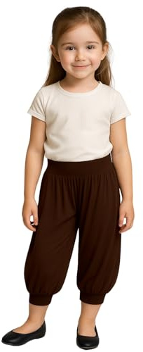Kids Harem Loose Casual Baggy Sports Dancing Pants Girls Harem Children Trouser with Leg Cuffs Elasticated Waist Brown 7 to 8 Years