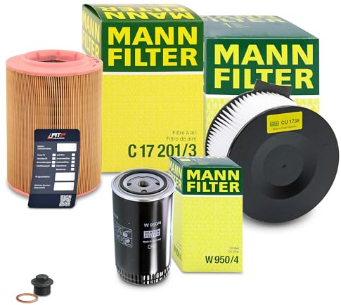 MANN-FILTER Inspektionspaket Filterset 1x Ölfilter, 1x Luftfilter, 1x Innenraumfilter, 1x Ölablassschraube mit Dichtring, 1x Ölwechselanhänger Kompatibel mit VW TRANSPORTER T4
