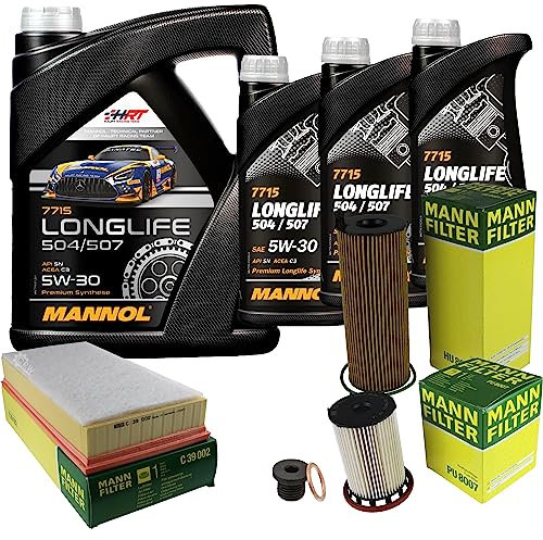 EISENFELS Filter Set Inspektionspaket erstellt mit 8 L Motoröl MANNOL Longlife 504/507 5W-30, MANN-FILTER Ölfilter, Luftfilter, Kraftstofffilter, Verschlussschraube