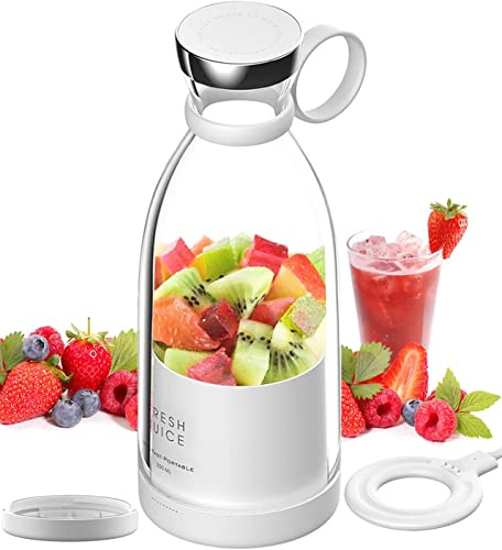 Bärbar mixer, smoothieblandare, smoothiemixer, uppladdningsbar bärbar USB-mixer, trådlös smoothie-mixer för frukt, sport, camping, fitness (vit + lock)