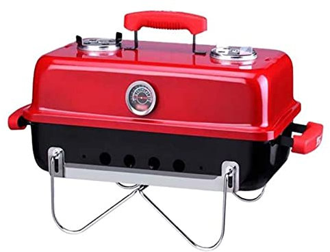 Zusammenklappbarer tragbarer Holzkohlegrill und Räucherofen, Kleiner Tischgrill-Holzkohlegrill, ausgestattet mit Thermometer, leicht zu reinigen, für Outdoor-Camping, Garten, Hinte