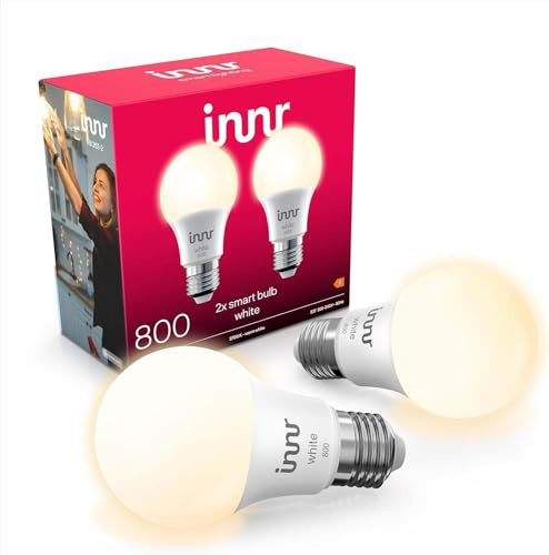 innr Smart Lampe E27, Warmweiß, für Hue* und Zigbee Hubs, 2-er Pack | Smart Home Glühbirne, 806 Lumen, Dimmbar