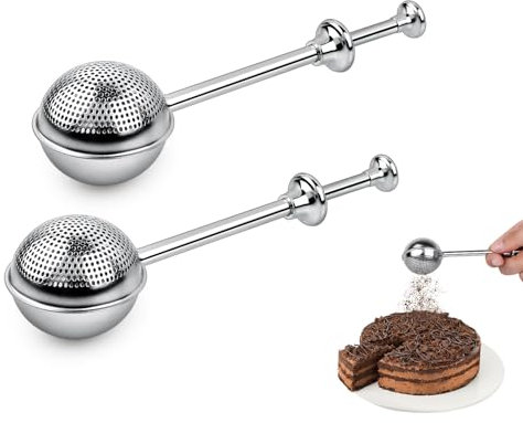 ds. distinctive style Flour Sifter 304 Stainless Steel Flour Duster Tea Strainer set of 2 Spring-operated Handle Strainer for Baking, Sifting Sugar, Flour, Spices, and Herbs