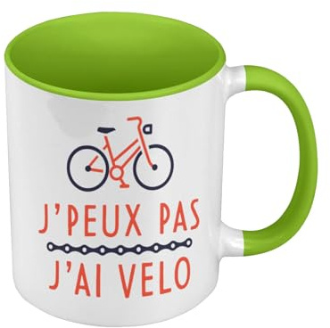 Fabulous Mug de Couleur Qualité Premium Vert - J'Peux Pas J'ai Vélo Cyclisme VTT Route - Tasse avec anse et intérieur de couleur