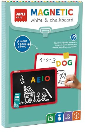 APLI Kids 19112 - Doppelseitiges Magnetboard für Kinder: weiße Oberfläche für Filzstifte und schwarze Oberfläche für Kreide. Kommt mit einem schwarzen abwischbaren Filzstift, 3 Kreiden und einem