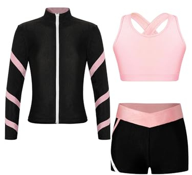 Aiihoo Mädchen Sportanzug Kinder Jogginganzug Sweatshirt +Sport Leggings/Shorts Sporthose Trainingsanzug Trikotanzug Yoga Fitness Workout Laufen Tanz