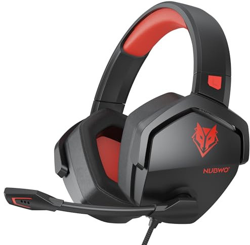 NUBWO N16 Gaming Headsets for Xbox, Ps5, Ps4, PlayStation, PC, Switch, Mac - Over Ear Headphones with Microphone, Stereo Sound, Wired Xbox Headet with 3.5mm Audio Jack (Black Red)