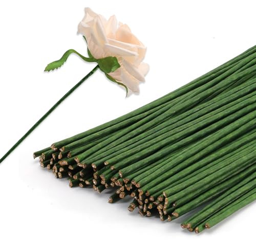 60 alambres de flores de papel de calibre 18, 40 cm, 3 mm de diámetro, tallos de flores artificiales para manualidades, arreglos florales para manualidades (verde)