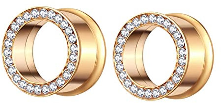 Stfery Ohrringe Plugs Damen 16mm, 2 Stk Flesh Tunnel Stahl Gold Flesh Tunnel Plug Mit Zirkon