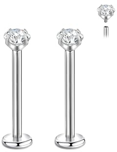 Candyfancy 16G G23 Titanium 2.5/3/4/5mm Cubic Zirconia 6/7/8/9/10/11/12mm Bar Internally Threaded Labret Studs Monroe Lip Labret Studs Helix Cartilage Tragus Helix Earrings Piercing