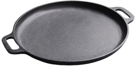 Surakey Poêle Grill en Fonte 30cm pour Barbecue, Ronde Poêle à Griller Antiadhésive, BBQ Plaque de Gril, Ronde Plaque de Cuisson avec Double Poignée pour Gaz, Induction, Grils et Feux de Camp