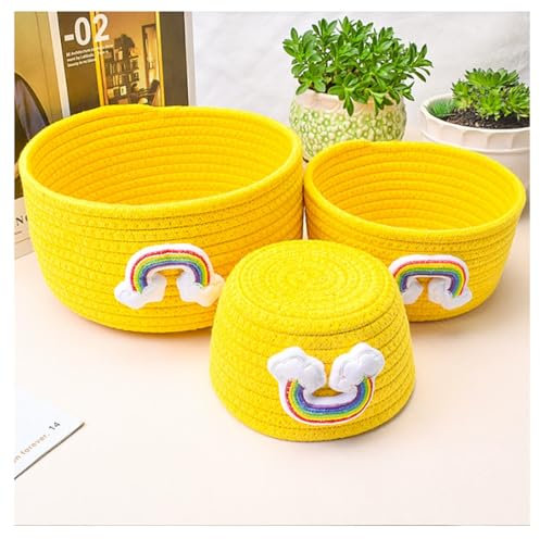 Wisafory 3er Set Aufbewahrungskorb Geflochten Baumwolle Gewebt Ablage Korb Dekorativer Niedlicher Baumwollkorb Aufbewahrungskörbe Kleiner Aufbewahrungsbox Kosmetik Spielzeug Strickkorb