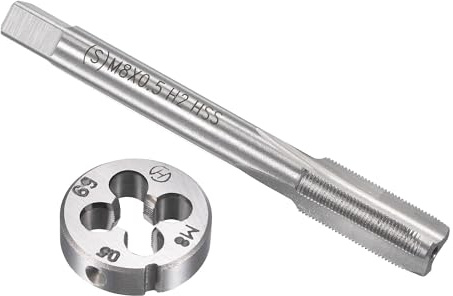 TOP-VIGOR Juego de machos y troqueles métricos M8 x 0,5 mm, rosca de máquina con troquel de rosca redonda, kit de grifo y troquel resistente para bricolaje, reparación, corte de rosca externa e