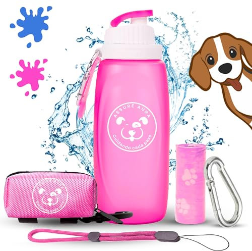 Pack Bottiglia Lava Pipì Cane 320ml con Moschettone, Corda e Borse Igieniche - Borraccia Portatile per Cani - Dispenser Acqua e Pulizia Urina durante Passeggiate e Viaggi (Viola, 320ml)