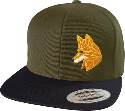 Baddery Jäger Flexfit Snapback Cap - „Polygon Fuchs“ - Bestickte Kappe | Bestickte Kappe für Herren & Damen - Jagd & Wandern